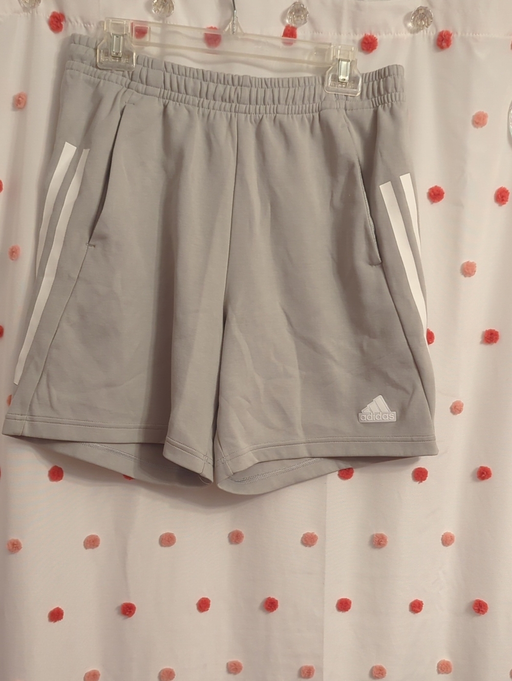 adidas Light Gray Athletic Shorts with White Side Stripes